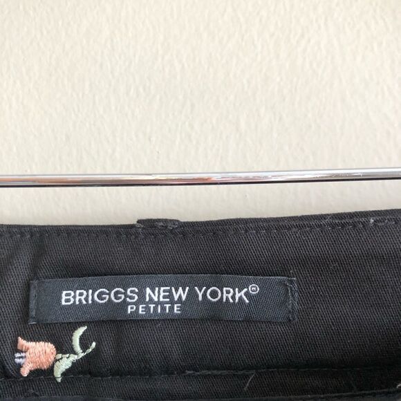 Briggs New York Floral Embroidered Crop Capri Dress Pants Bottoms Black - Picture 6 of 13